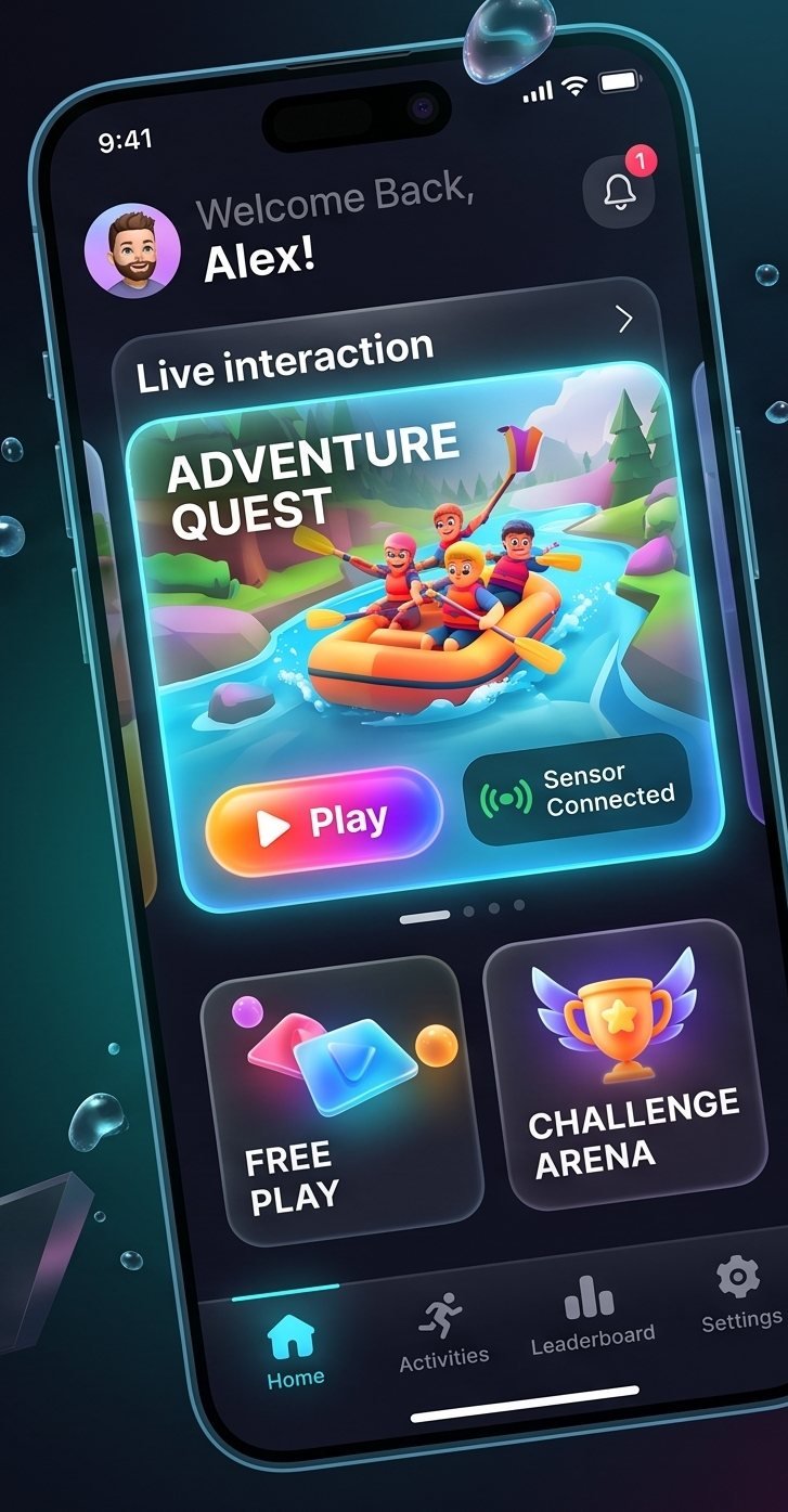 FitDash home screen with Adventure Quest, Free Play and Challenge Arena
